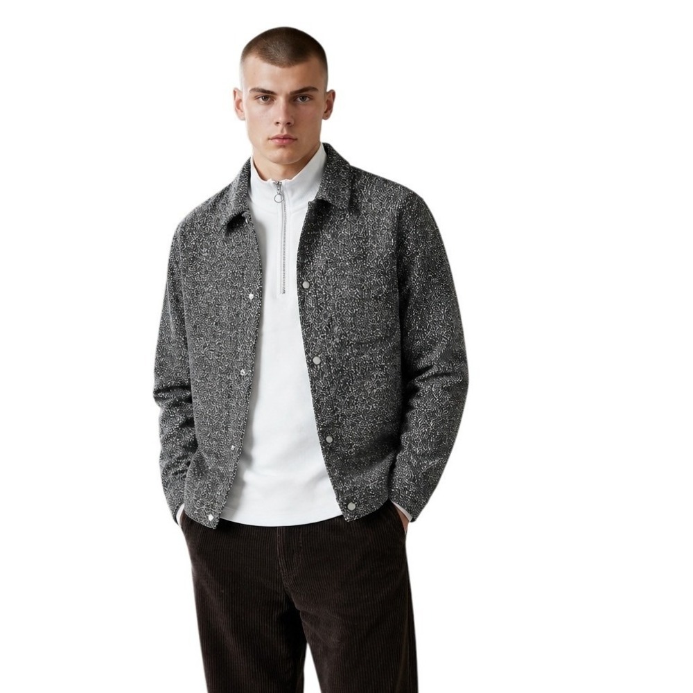 Topman Overshirt Jacket Mens M Black White Marl Snap Front Textured Shacket